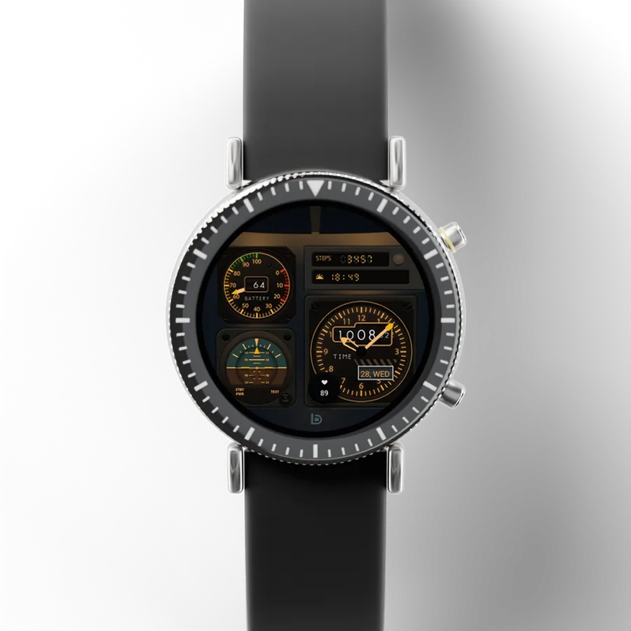 A round titanium smartwatch with a black ceramic bezel and a rubber strap, showing Console Flight, Gunmetal