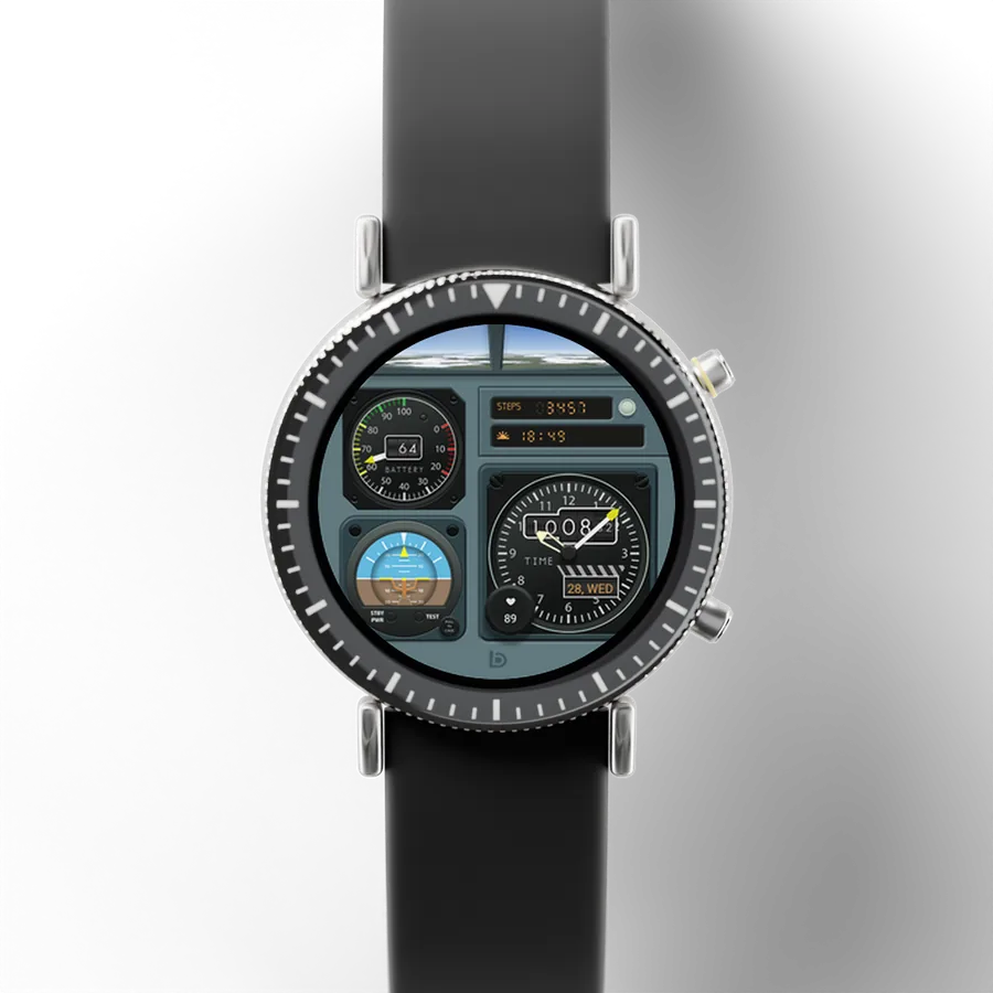 A round titanium smartwatch with a black ceramic bezel and a rubber strap, showing Console Flight, Sage