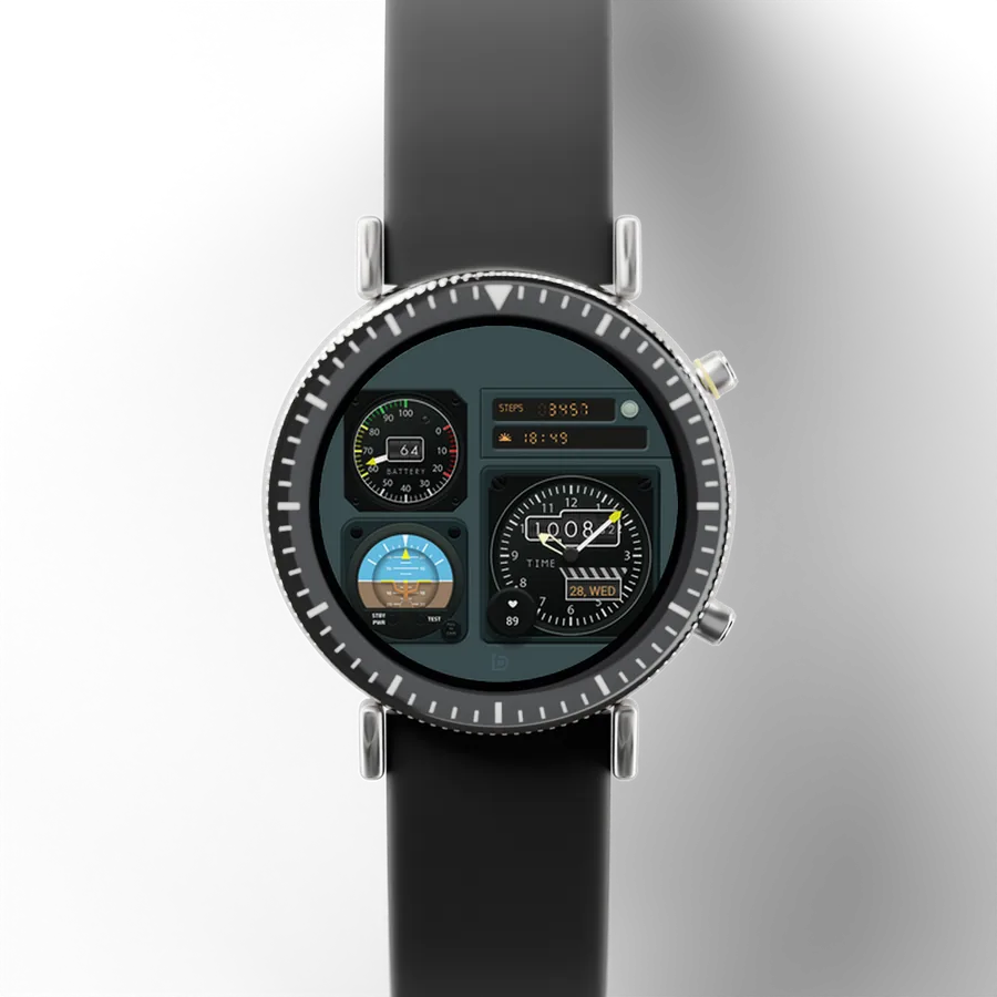 A round titanium smartwatch with a black ceramic bezel and a rubber strap, showing Console Flight, Forest