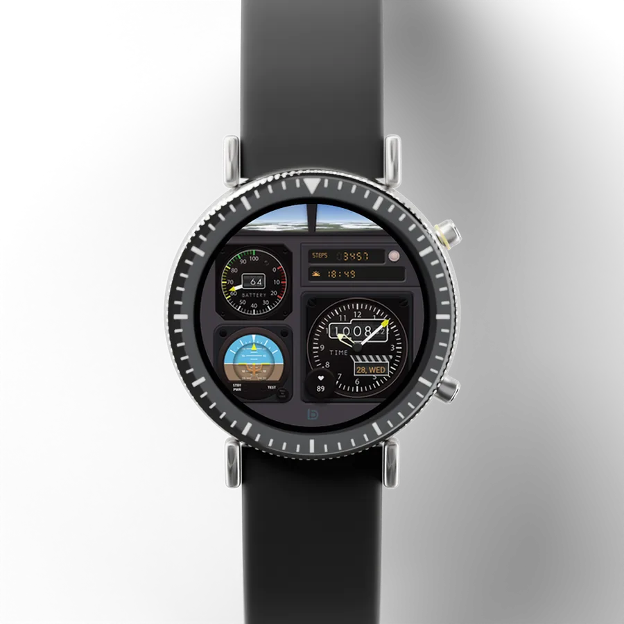 A round titanium smartwatch with a black ceramic bezel and a rubber strap, showing Console Flight, Mahogany
